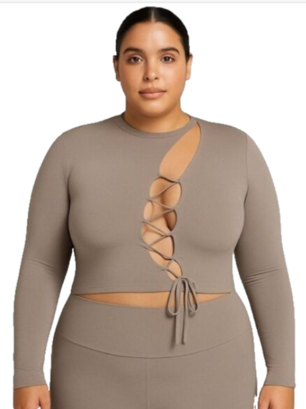 NEW SKIMS Chrome Gray Cropped Top Plus Size 4X Cut Out Lace-Up Athleisure Sexy